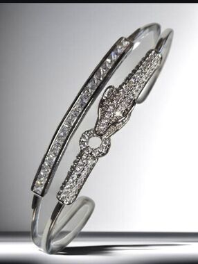 Luxury Silver Plated Panther Pave Zircon Crystal Bangle Cuff Bracelet
